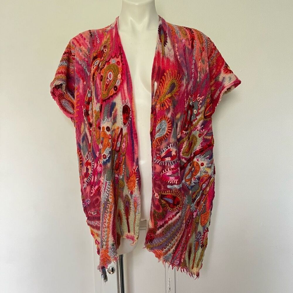 Unique Funky Colorful wool embroidered poncho vintage